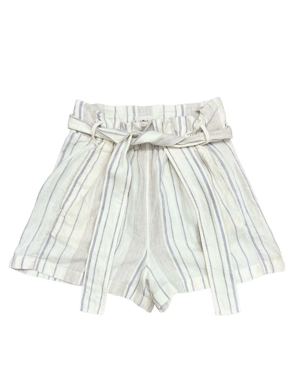 Aritzia Wilfred Gelas 100% linen striped belted paper bag shorts 2 - Picture 2 of 11